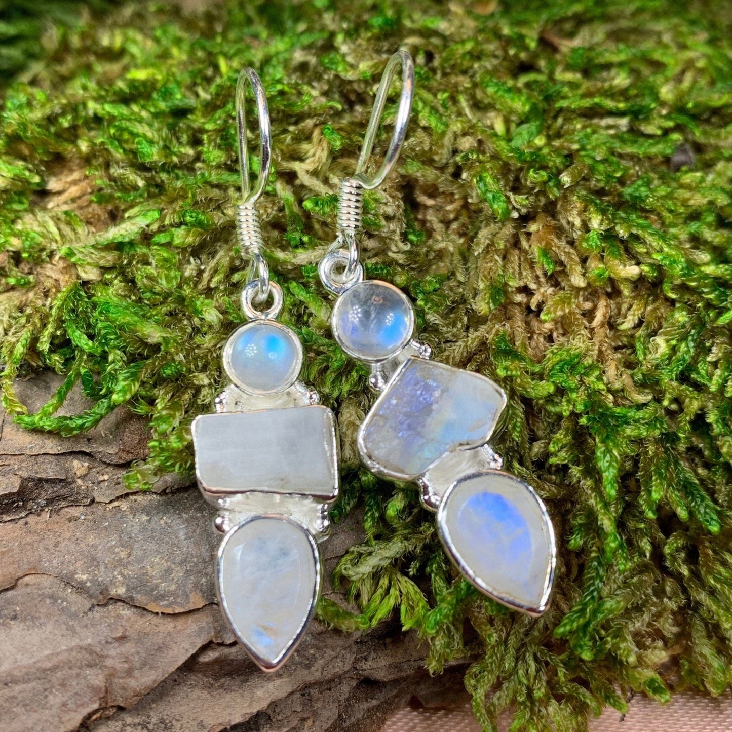 Triple Moon Earrings, Celtic Jewelry, Moonstone Jewelry, Scotland Jewelry, June Birthstone, Mom Gift, Anniversary Gift, Wife Gift, Aunt Gift