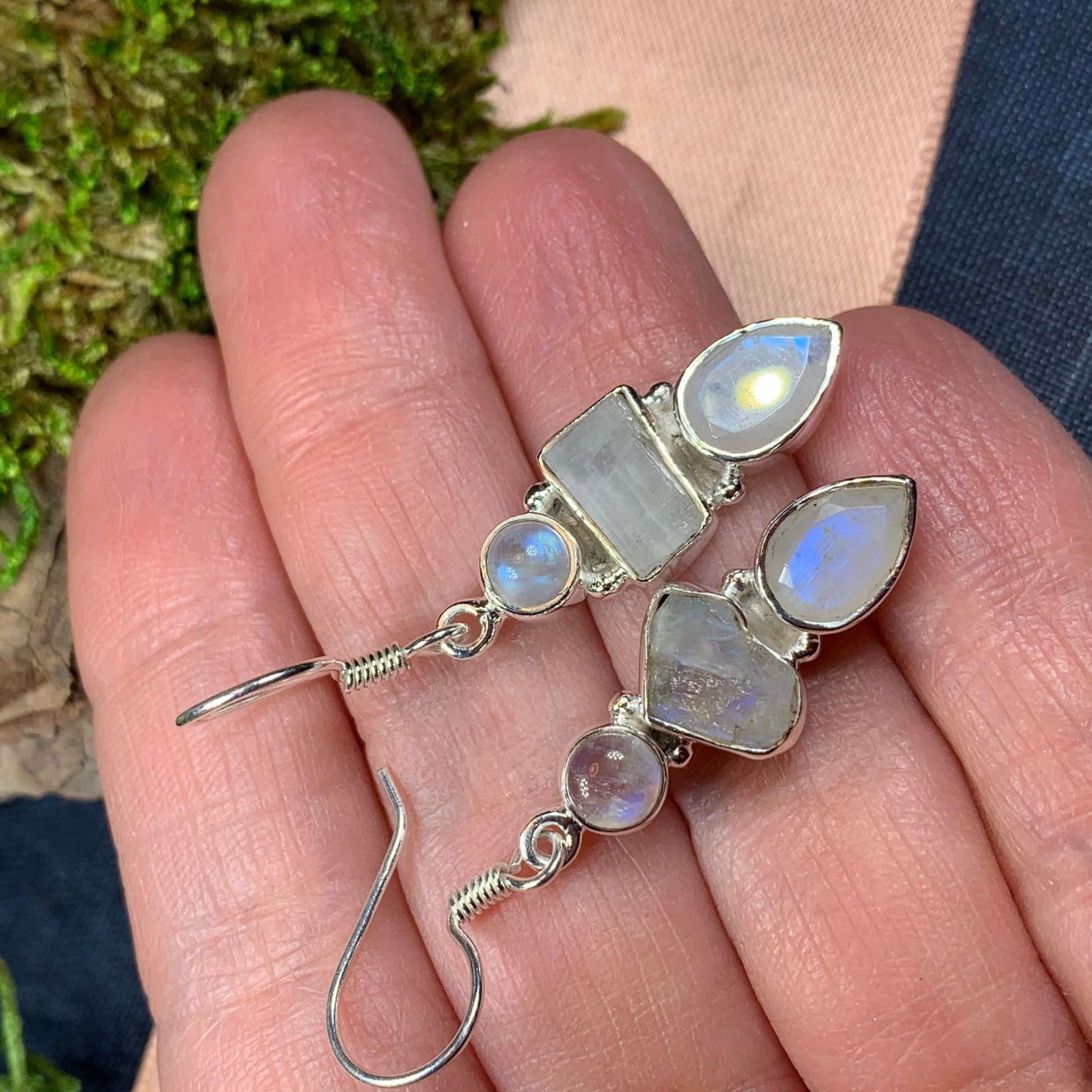 Triple Moon Earrings, Celtic Jewelry, Moonstone Jewelry, Scotland Jewelry, June Birthstone, Mom Gift, Anniversary Gift, Wife Gift, Aunt Gift