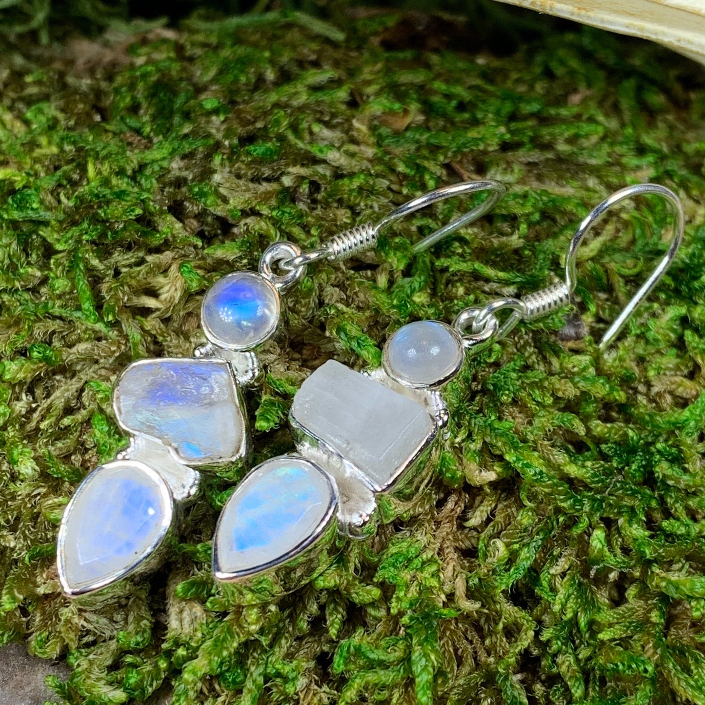 Triple Moon Earrings, Celtic Jewelry, Moonstone Jewelry, Scotland Jewelry, June Birthstone, Mom Gift, Anniversary Gift, Wife Gift, Aunt Gift