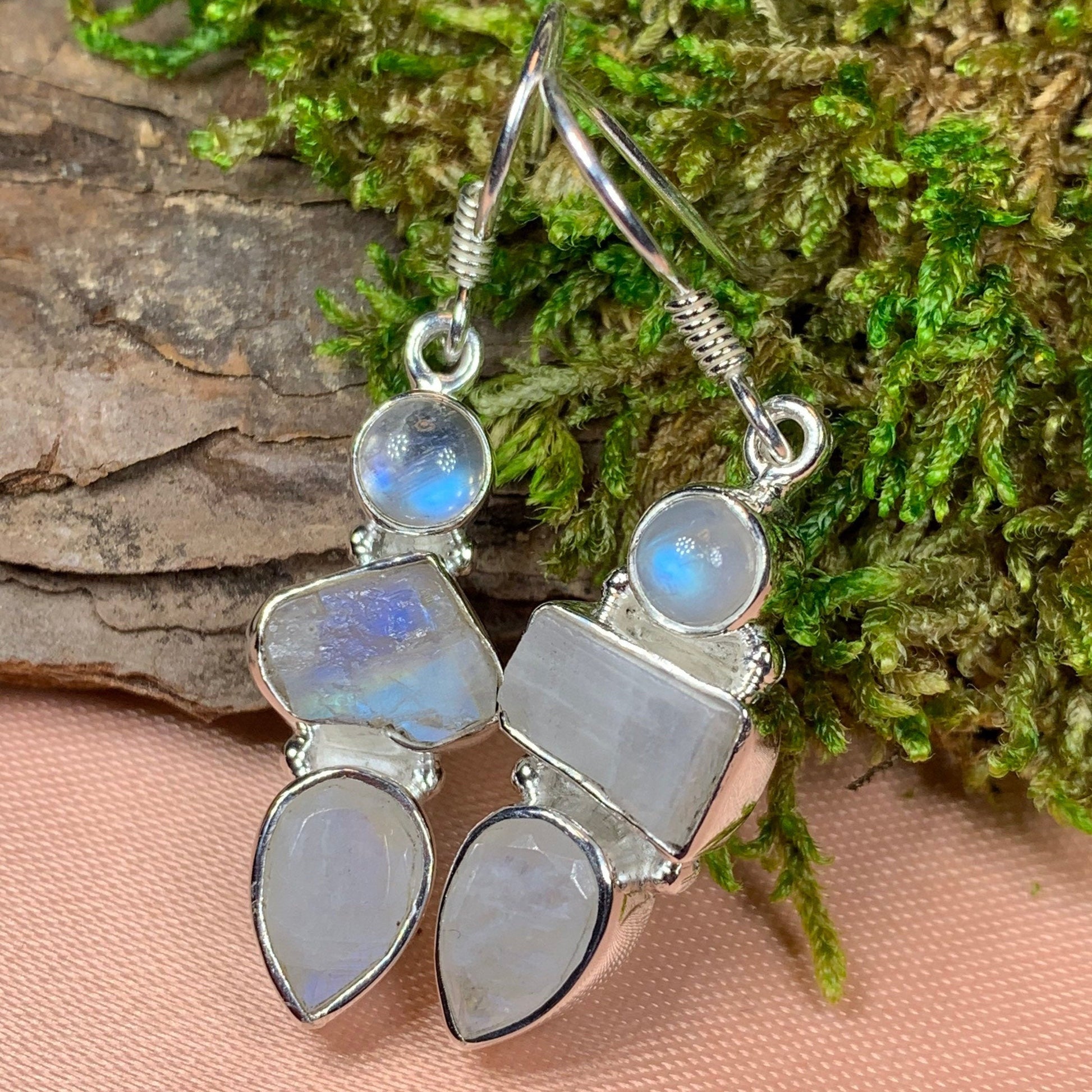 Triple Moon Earrings, Celtic Jewelry, Moonstone Jewelry, Scotland Jewelry, June Birthstone, Mom Gift, Anniversary Gift, Wife Gift, Aunt Gift