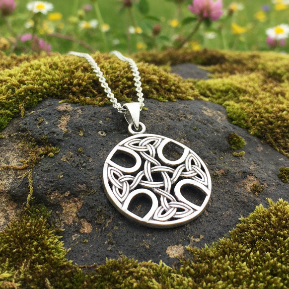 Máire Celtic Knot Cross Necklace in Sterling Silver — view 4