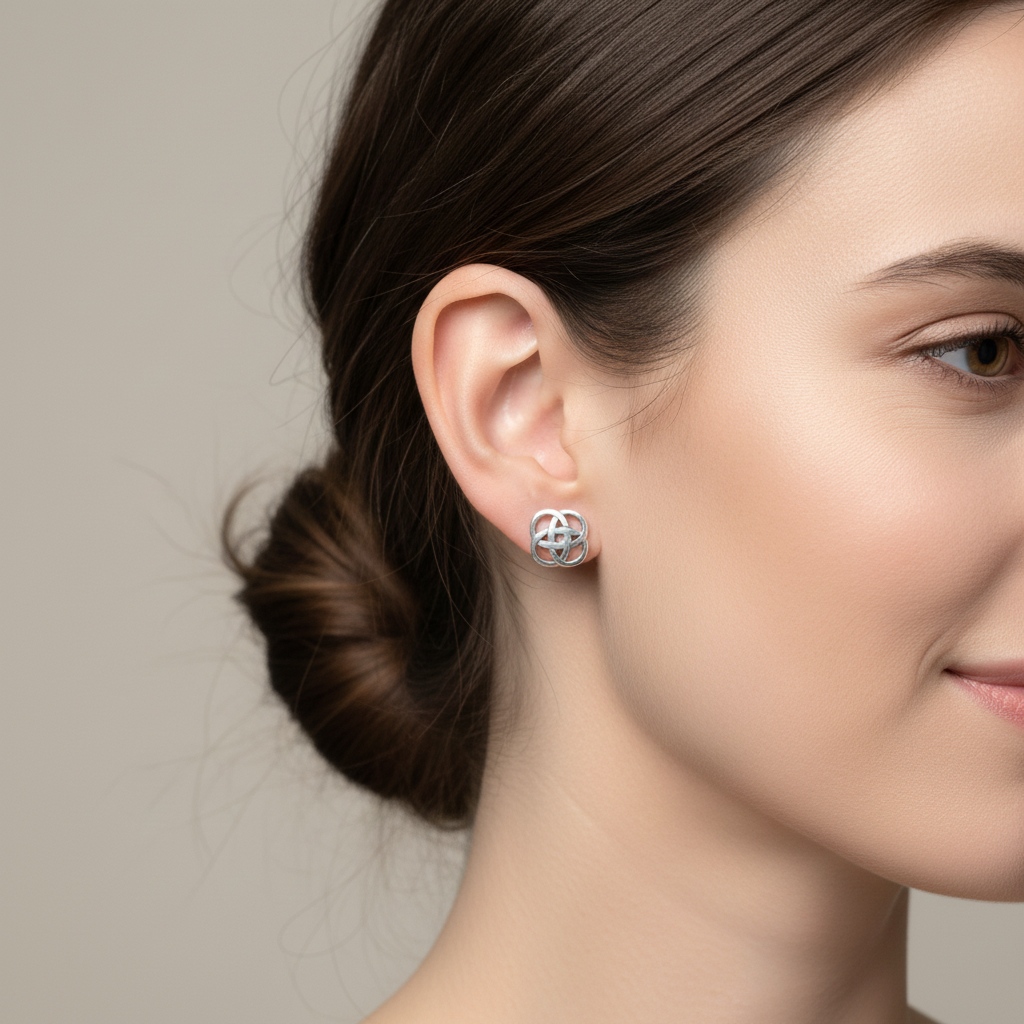 Lorna Celtic Dara Knot Stud Earrings in Sterling Silver — view 2