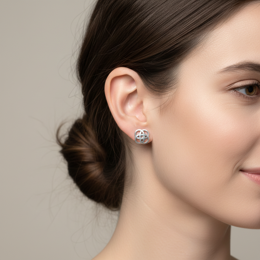 Lorna Celtic Dara Knot Stud Earrings in Sterling Silver