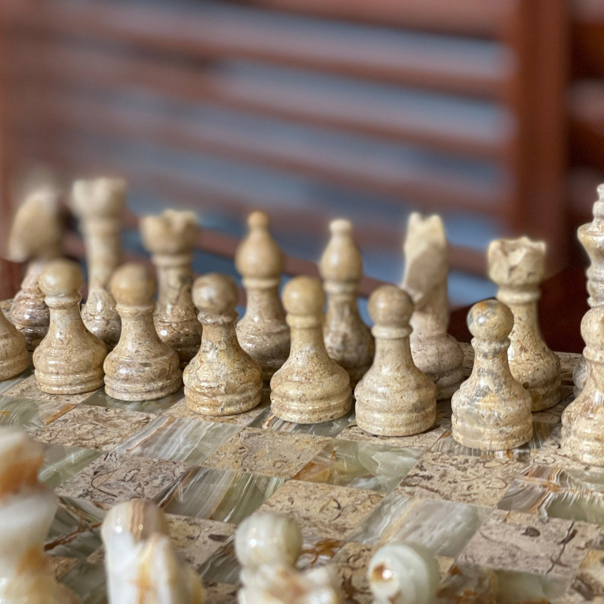 Luxury Coral Green Onyx Marble Chess Set 12 Inches - High Quality Handmade
