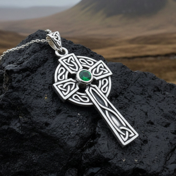 Emerald Celtic Cross Necklace