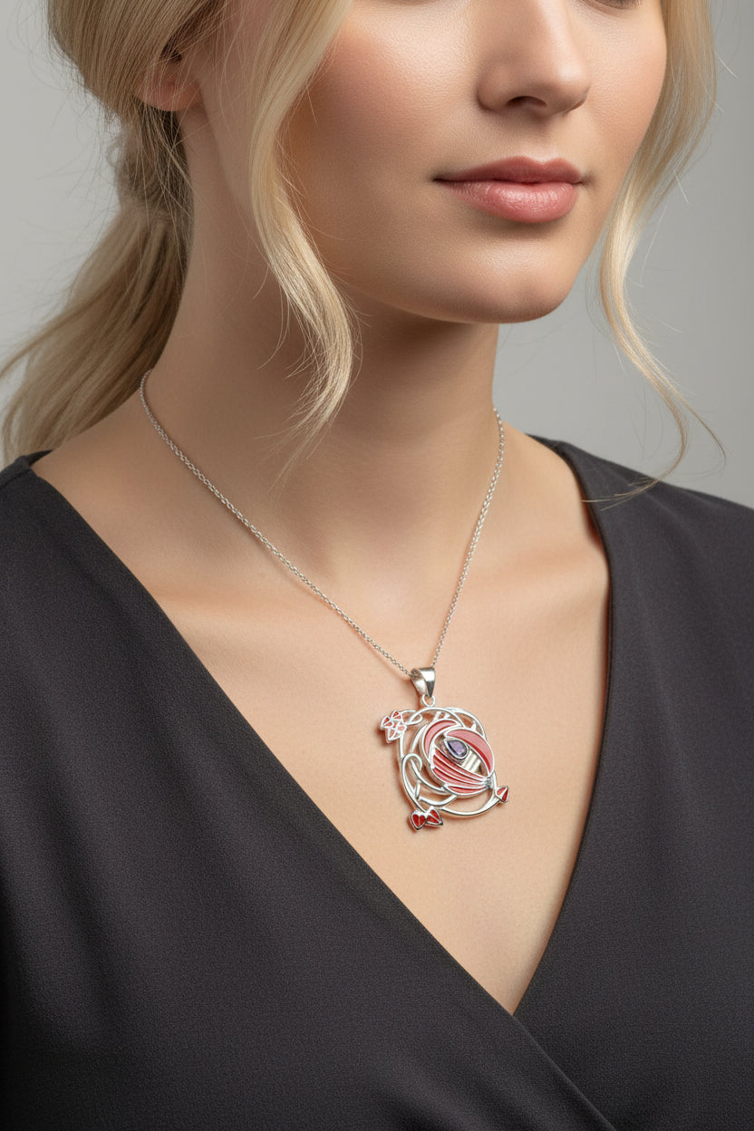 Mackintosh Necklace, Scotland Jewelry, Celtic Pendant, Rose Jewelry, Art Deco Pendant, Anniversary Gift, Scottish Necklace, Wife Gift