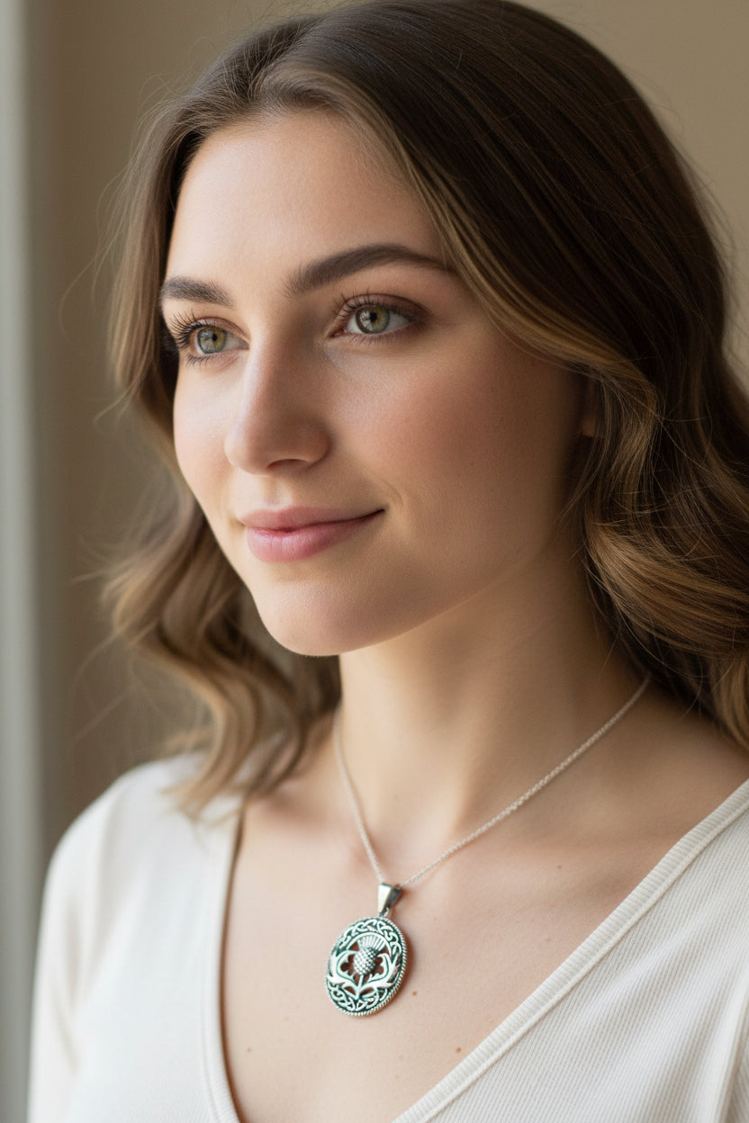 Ainsley Scottish Thistle Necklace in Sterling Silver — view 2