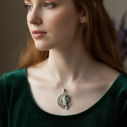 Nightwatcher Celtic Raven Necklace in Sterling Silver — view 3