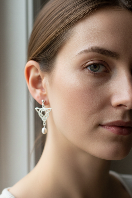 Averie Celtic Knot Earrings with Pearls - Handmade in Scotland — view 11