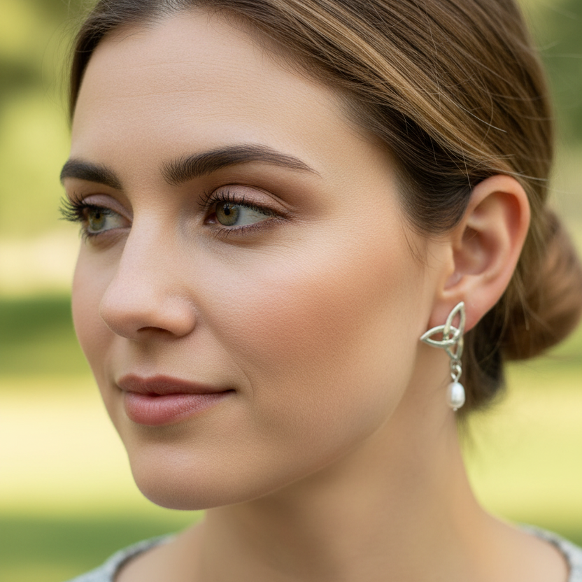 Katina Celtic Knot Pearl Earrings - Handmade in Scotland