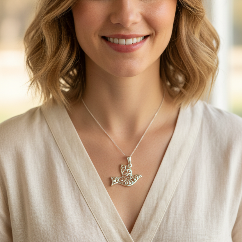 Trinity Knot Dove of Peace Necklace in Sterling Silver