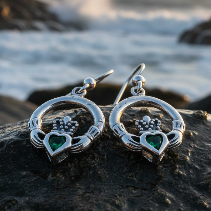Kerry Irish Claddagh Earrings in Sterling Silver