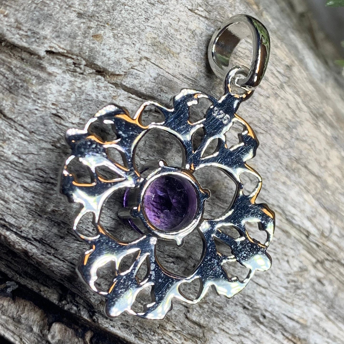 Dolina Amethyst Scottish Thistle Necklace in Sterling Silver — view 10