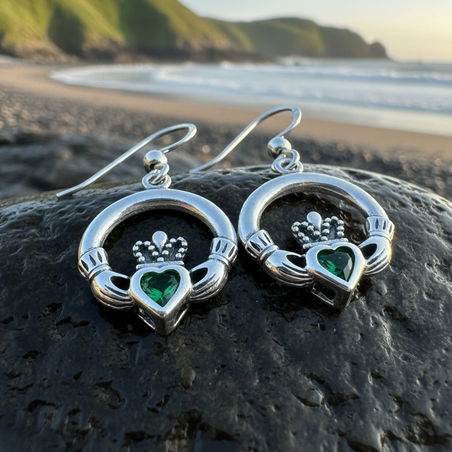 Kerry Irish Claddagh Earrings in Sterling Silver