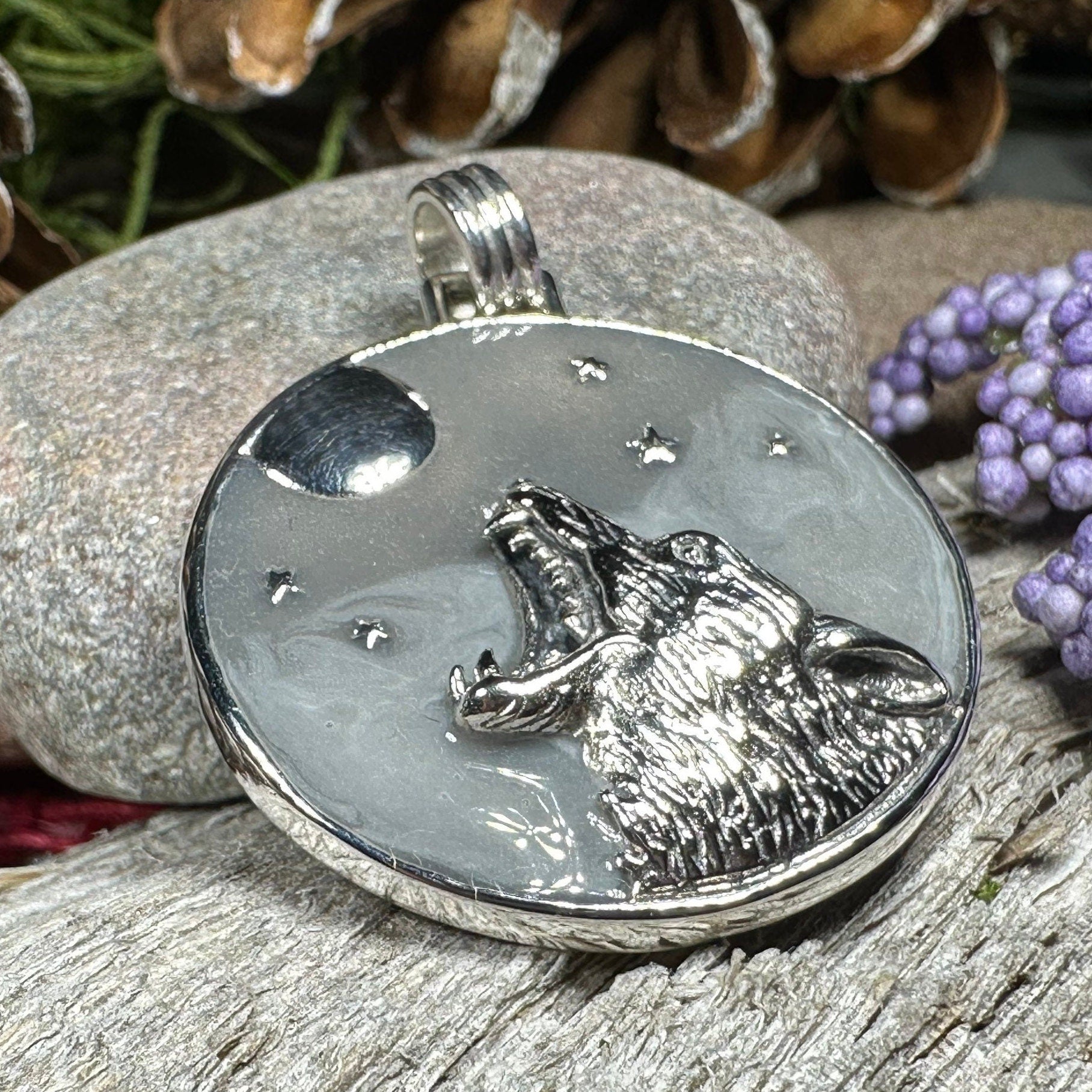 Midnight Moon Wolf Necklace