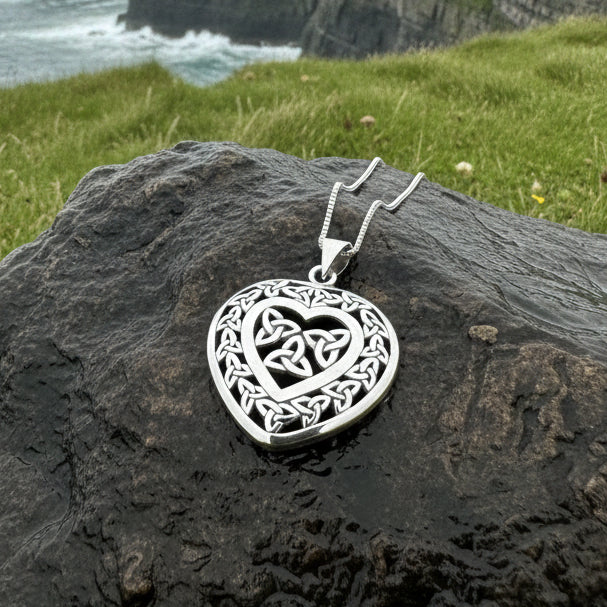 Heart Necklace, Celtic Pendant, Irish Jewelry, Silver Heart Jewelry, Trinity Knot Jewelry, Mom Gift, Anniversary Gift, Scotland Jewelry