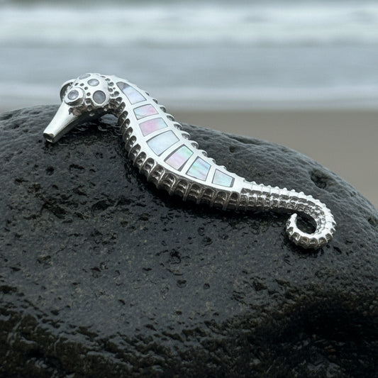 Elegant Mother of Pearl Seahorse Necklace in Sterling Silver — view 4