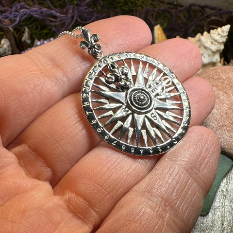 Load image into Gallery viewer, Wonderful Journey Compass Necklace in Sterling Silver
