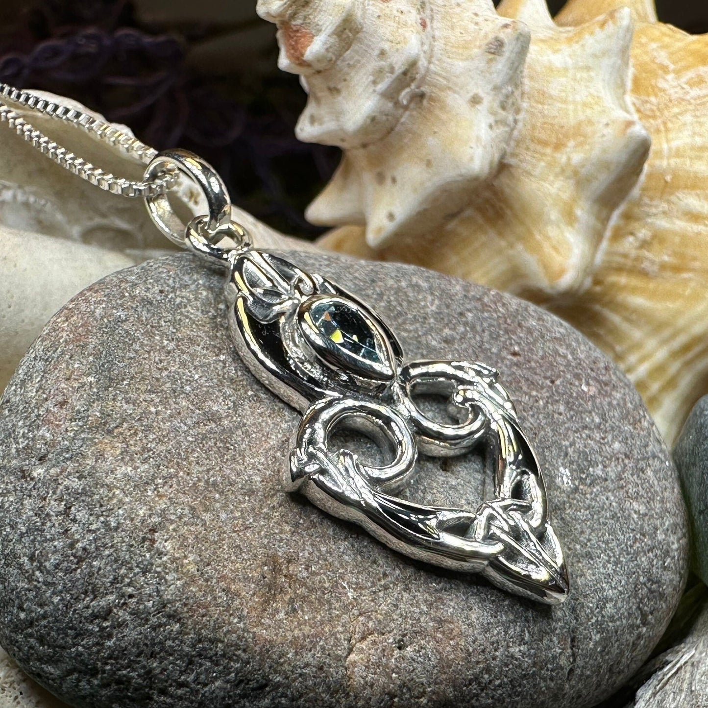 Celtic Knot Necklace, Celtic Pendant, Irish Jewelry, Norse Jewelry, Trinity Knot Jewelry, Garnet Wiccan Jewelry, Sterling Silver, Wife Gift