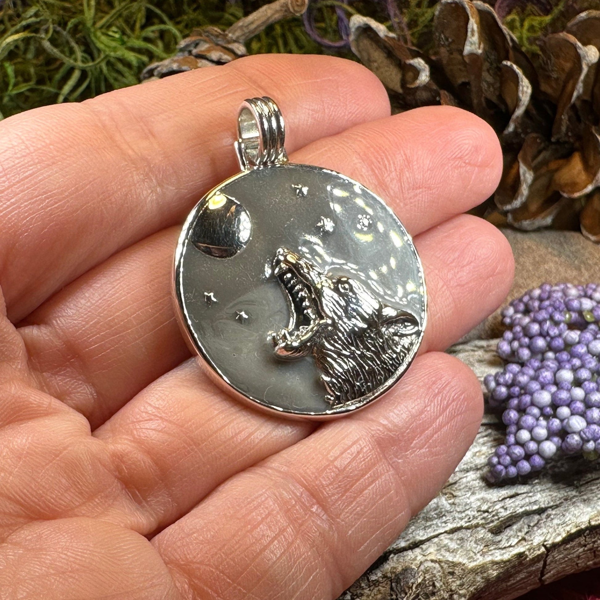 Midnight Moon Wolf Necklace