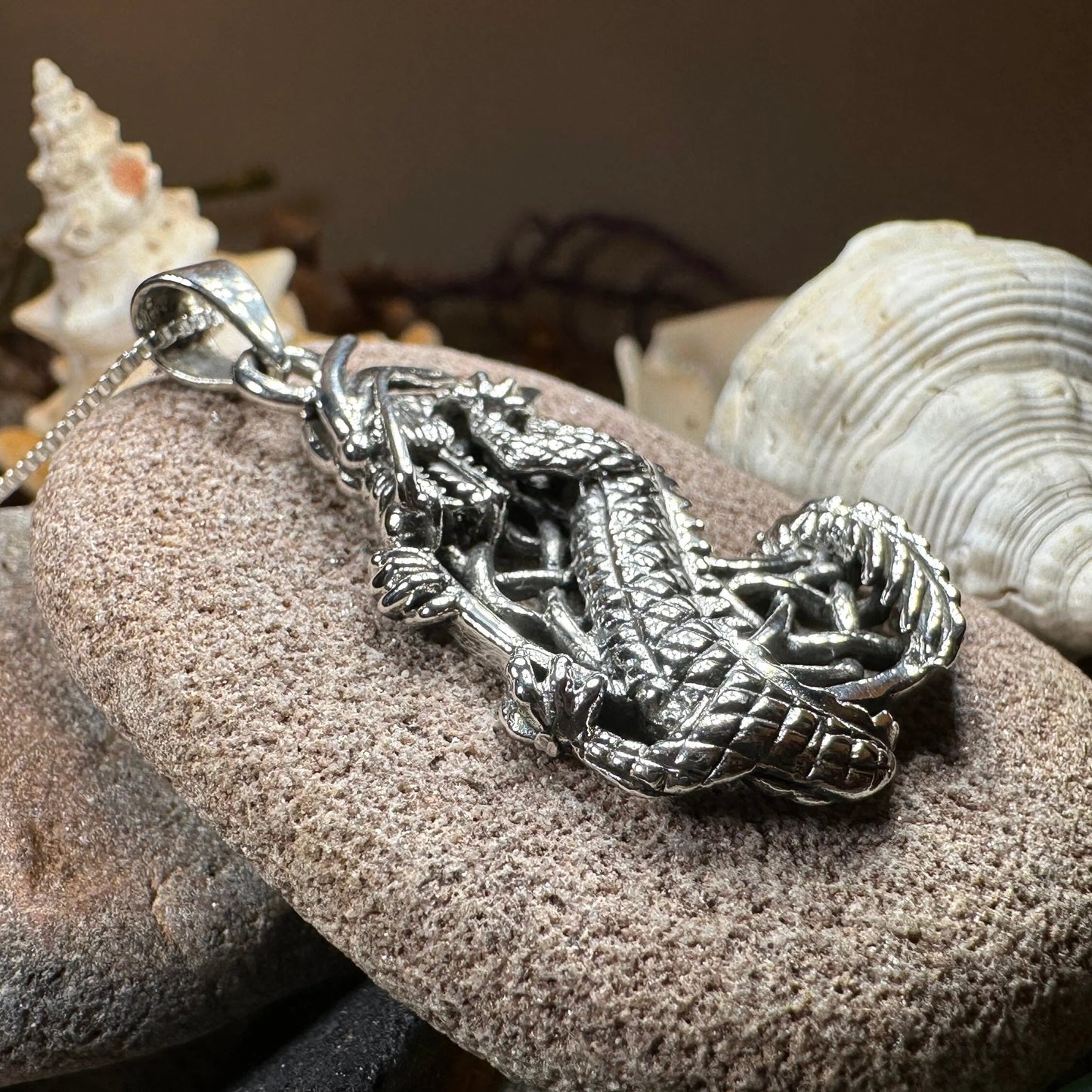 Aevnass Celtic Dragon Moon Necklace in Sterling Silver — view 5