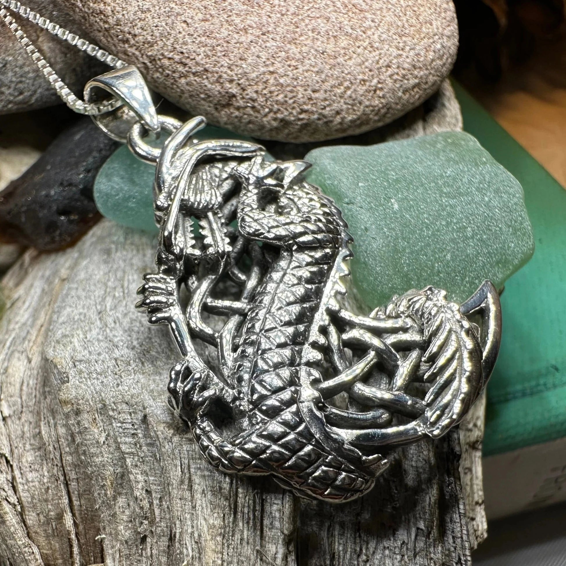 Aevnass Celtic Dragon Moon Necklace in Sterling Silver — view 3