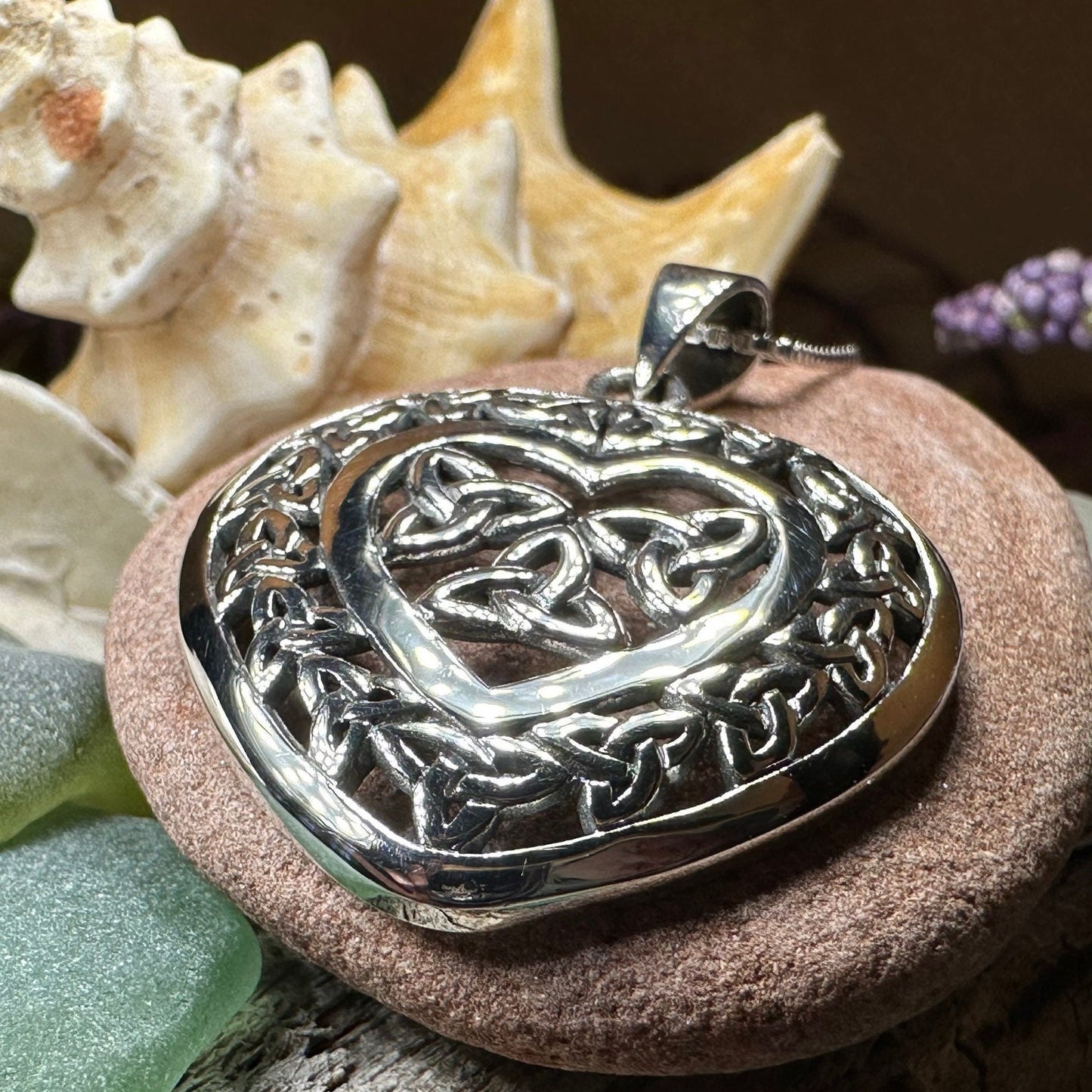 Heart Necklace, Celtic Pendant, Irish Jewelry, Silver Heart Jewelry, Trinity Knot Jewelry, Mom Gift, Anniversary Gift, Scotland Jewelry