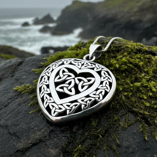 Heart Necklace, Celtic Pendant, Irish Jewelry, Silver Heart Jewelry, Trinity Knot Jewelry, Mom Gift, Anniversary Gift, Scotland Jewelry