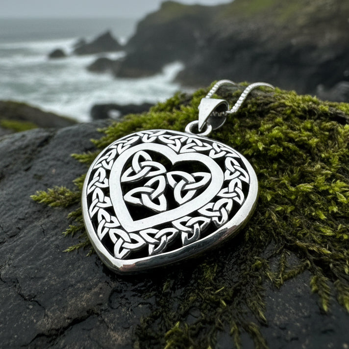 Heart Necklace, Celtic Pendant, Irish Jewelry, Silver Heart Jewelry, Trinity Knot Jewelry, Mom Gift, Anniversary Gift, Scotland Jewelry