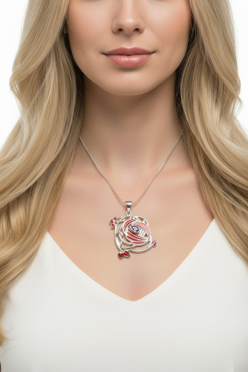 Mackintosh Necklace, Scotland Jewelry, Celtic Pendant, Rose Jewelry, Art Deco Pendant, Anniversary Gift, Scottish Necklace, Wife Gift