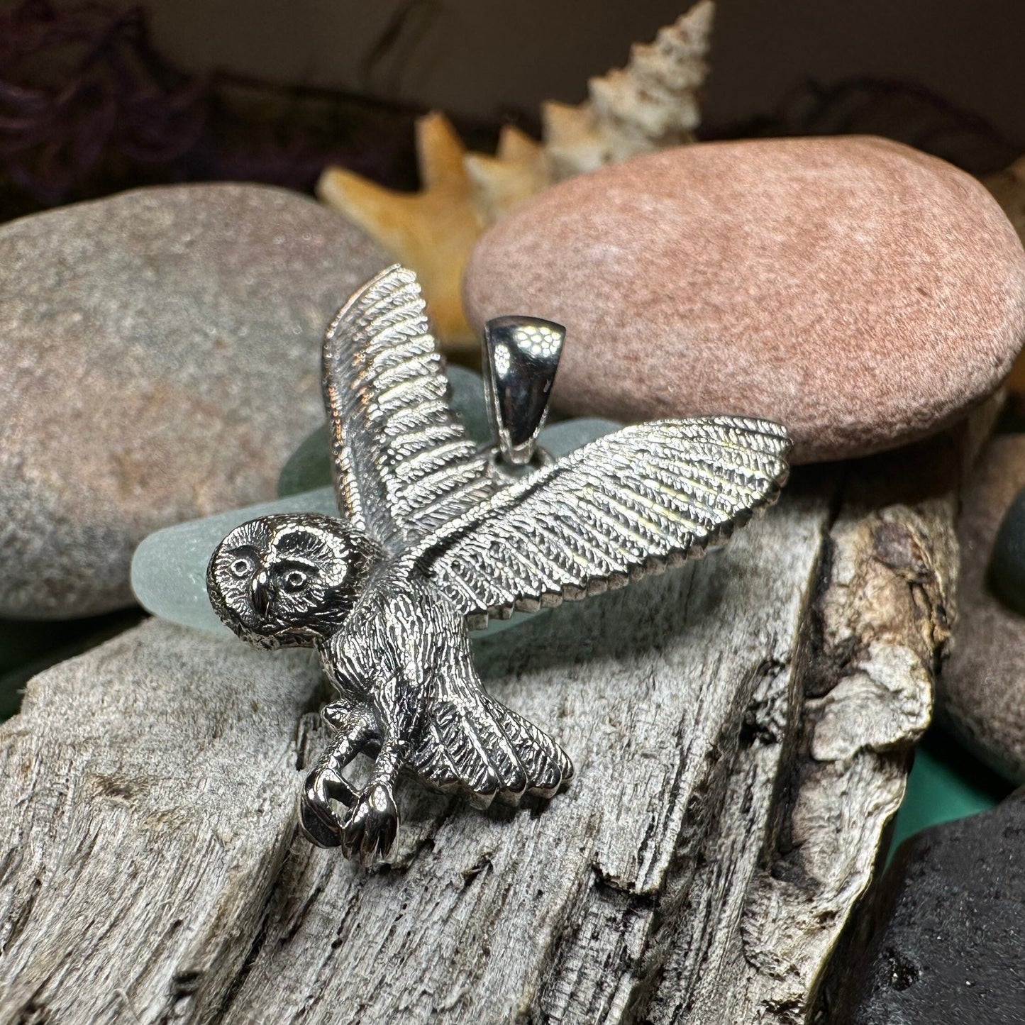 Midnight Flight Owl Necklace in Sterling Silver