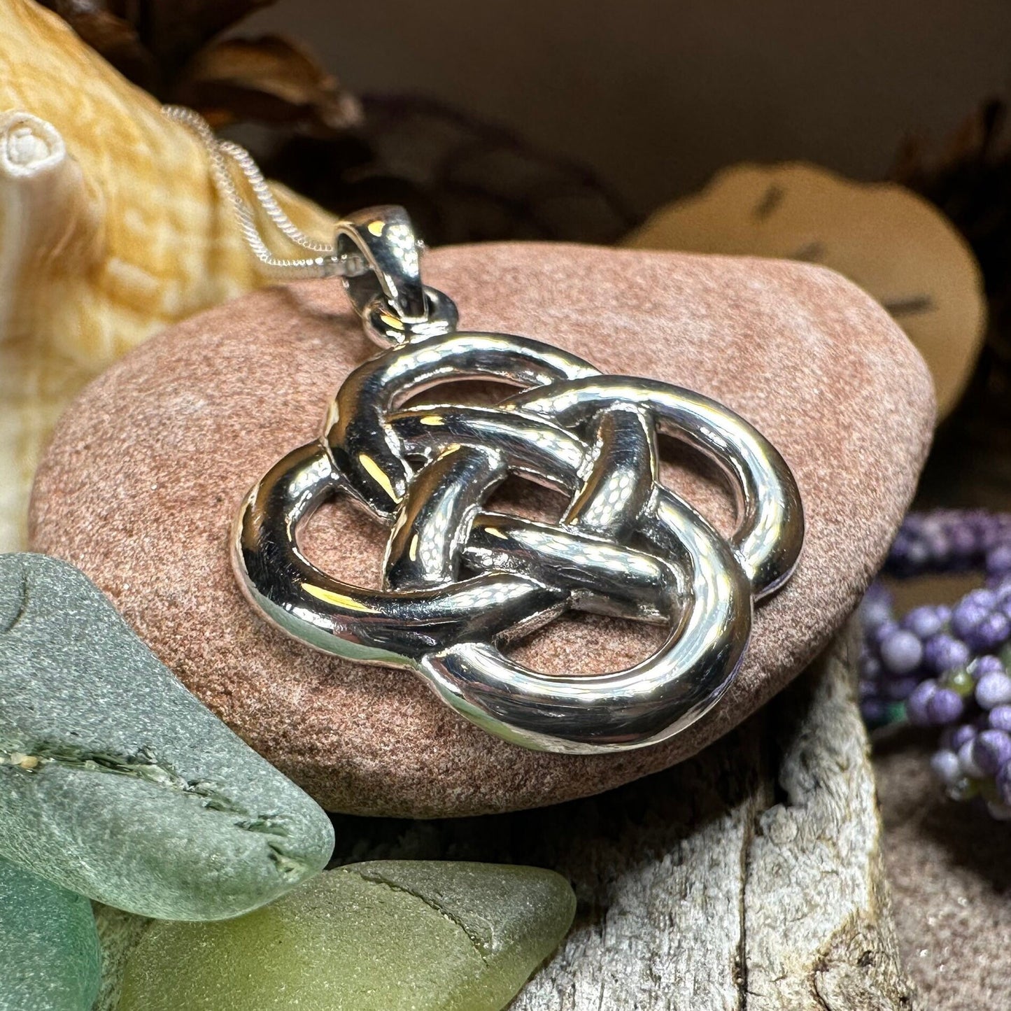 Large Celtic Dara Knot Necklace in Sterling Silver — view 5
