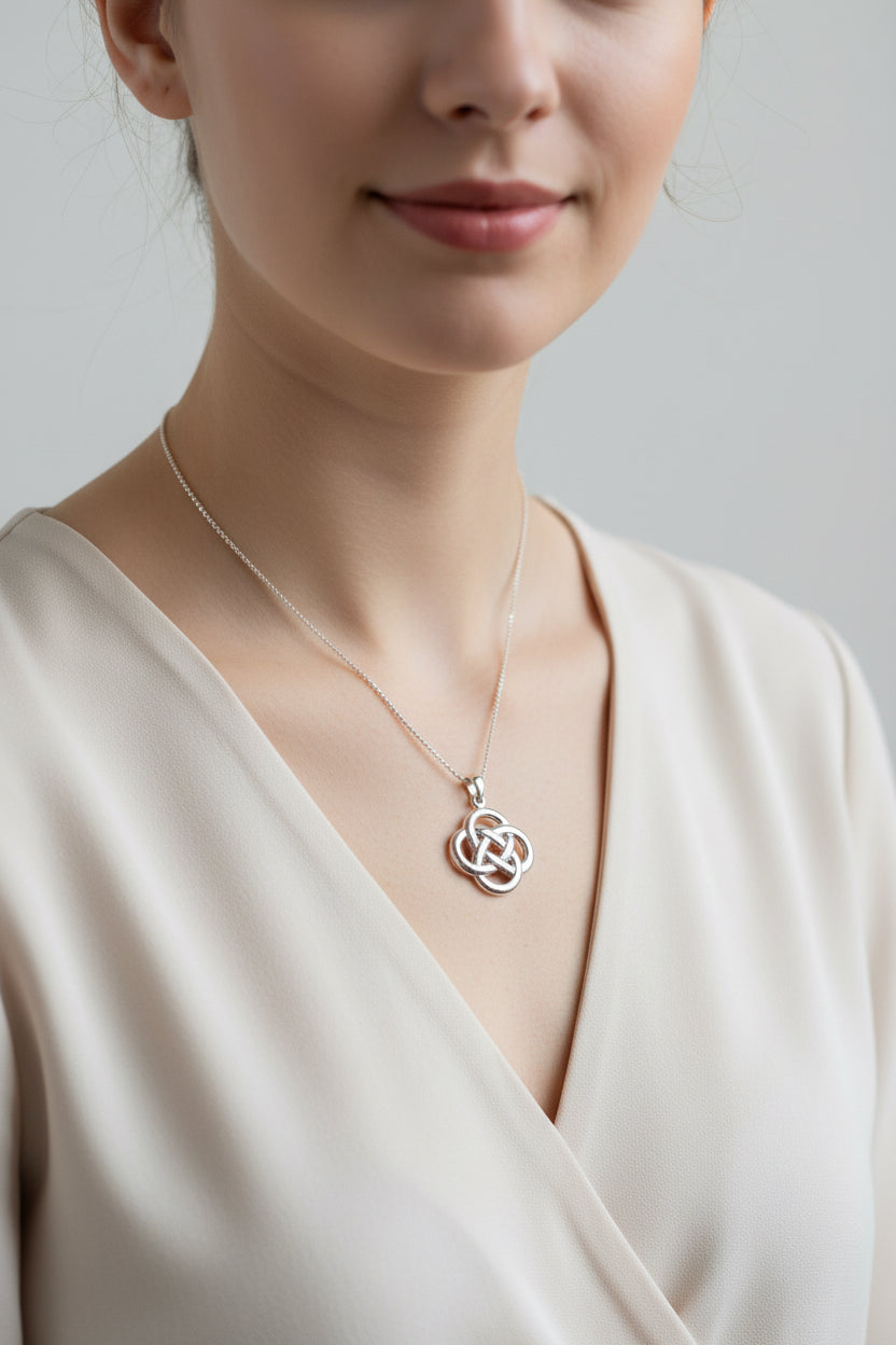 Large Celtic Dara Knot Necklace in Sterling Silver — view 2