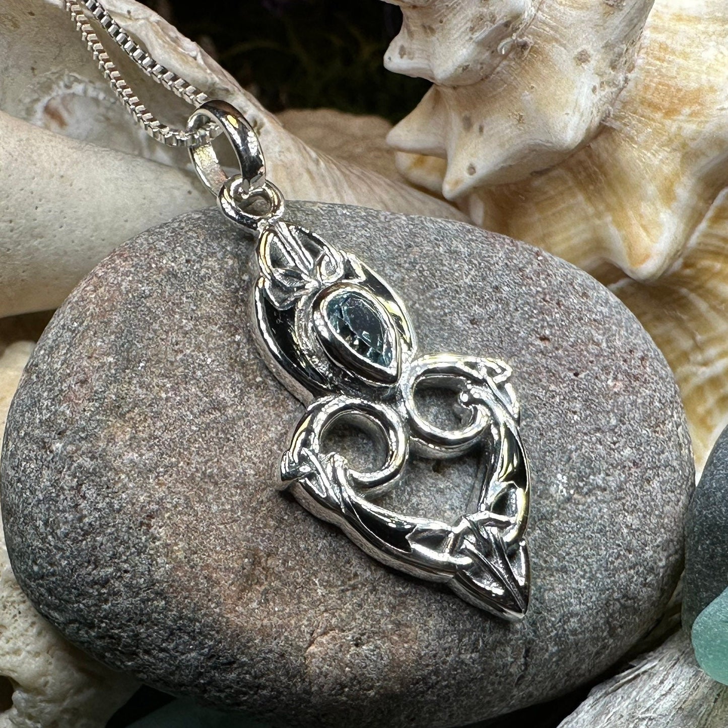 Celtic Knot Necklace, Celtic Pendant, Irish Jewelry, Norse Jewelry, Trinity Knot Jewelry, Garnet Wiccan Jewelry, Sterling Silver, Wife Gift