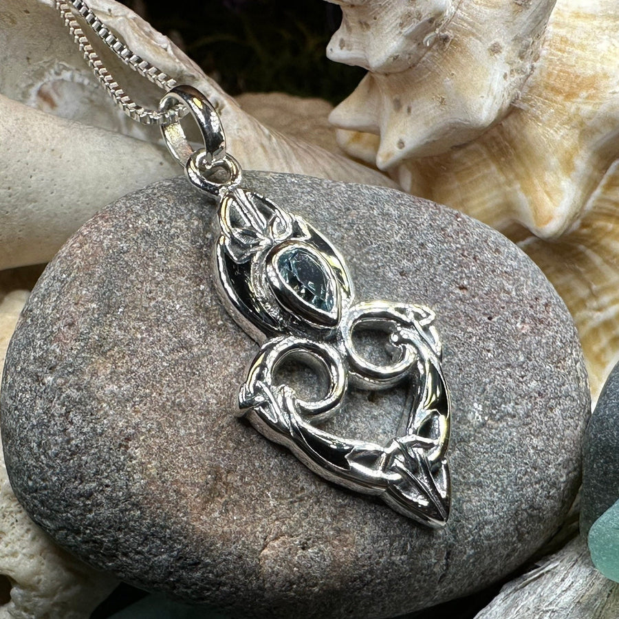 Celtic Knot Necklace, Celtic Pendant, Irish Jewelry, Norse Jewelry, Trinity Knot Jewelry, Garnet Wiccan Jewelry, Sterling Silver, Wife Gift