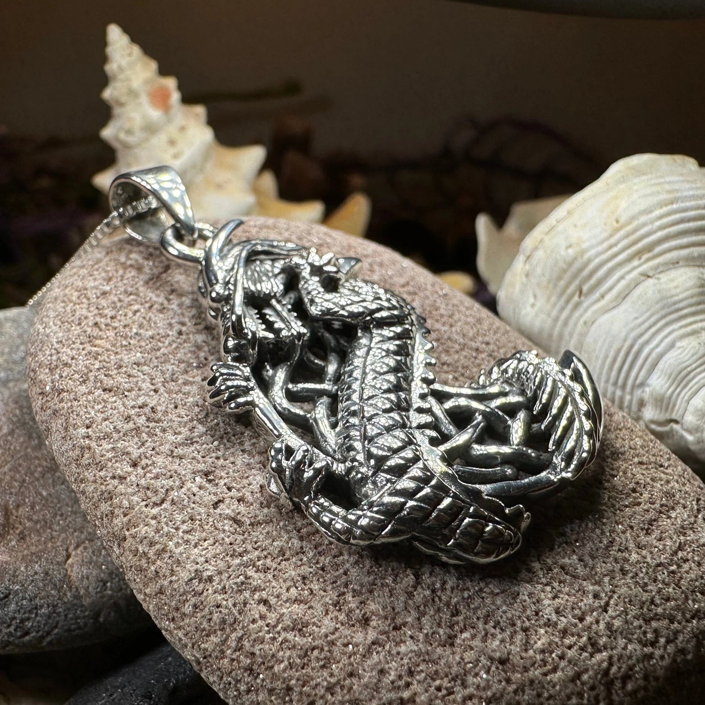 Aevnass Celtic Dragon Moon Necklace in Sterling Silver — view 7