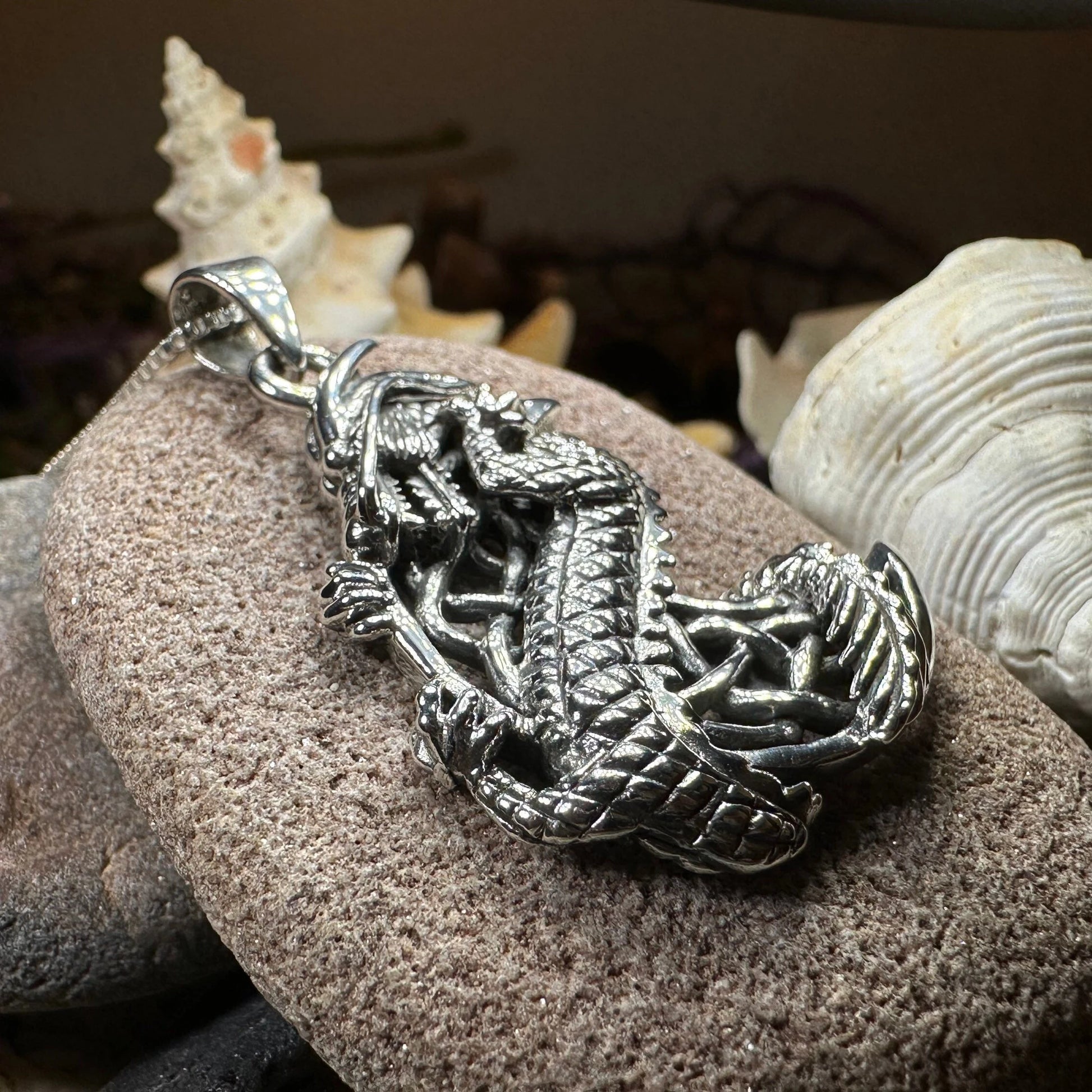 Aevnass Celtic Dragon Moon Necklace in Sterling Silver — view 7