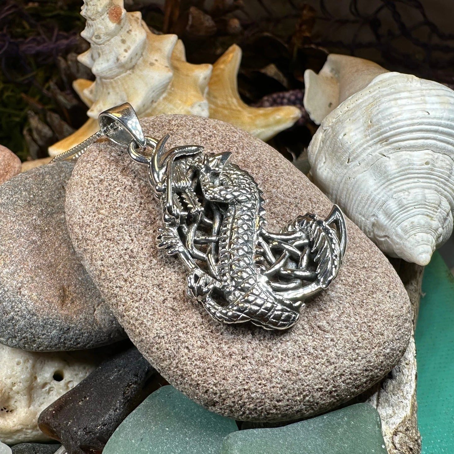 Aevnass Celtic Dragon Moon Necklace in Sterling Silver — view 8