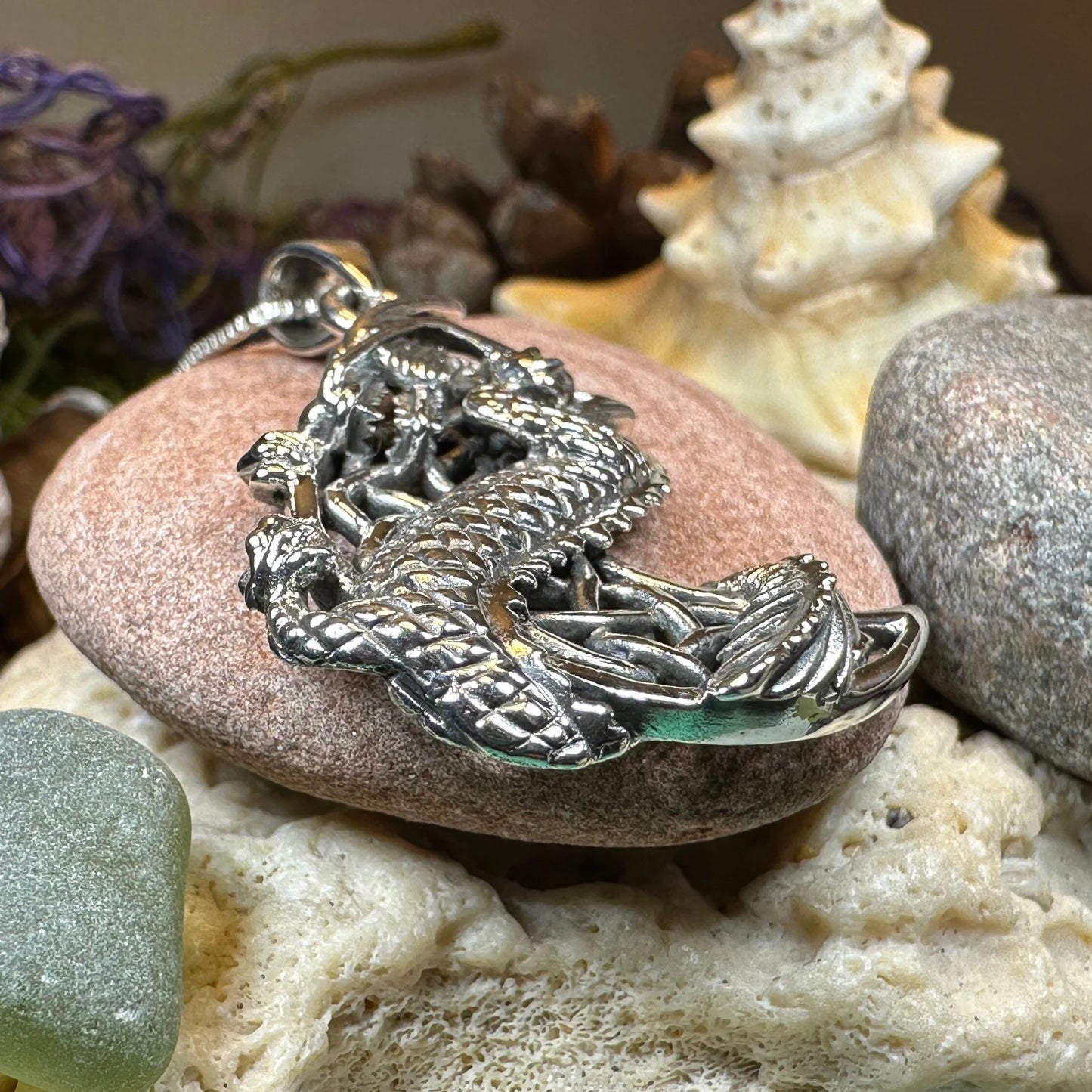 Aevnass Celtic Dragon Moon Necklace in Sterling Silver — view 9
