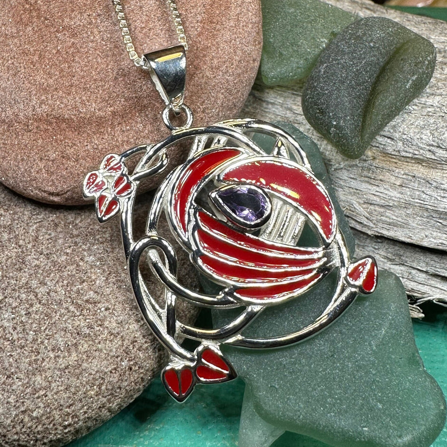 Mackintosh Necklace, Scotland Jewelry, Celtic Pendant, Rose Jewelry, Art Deco Pendant, Anniversary Gift, Scottish Necklace, Wife Gift