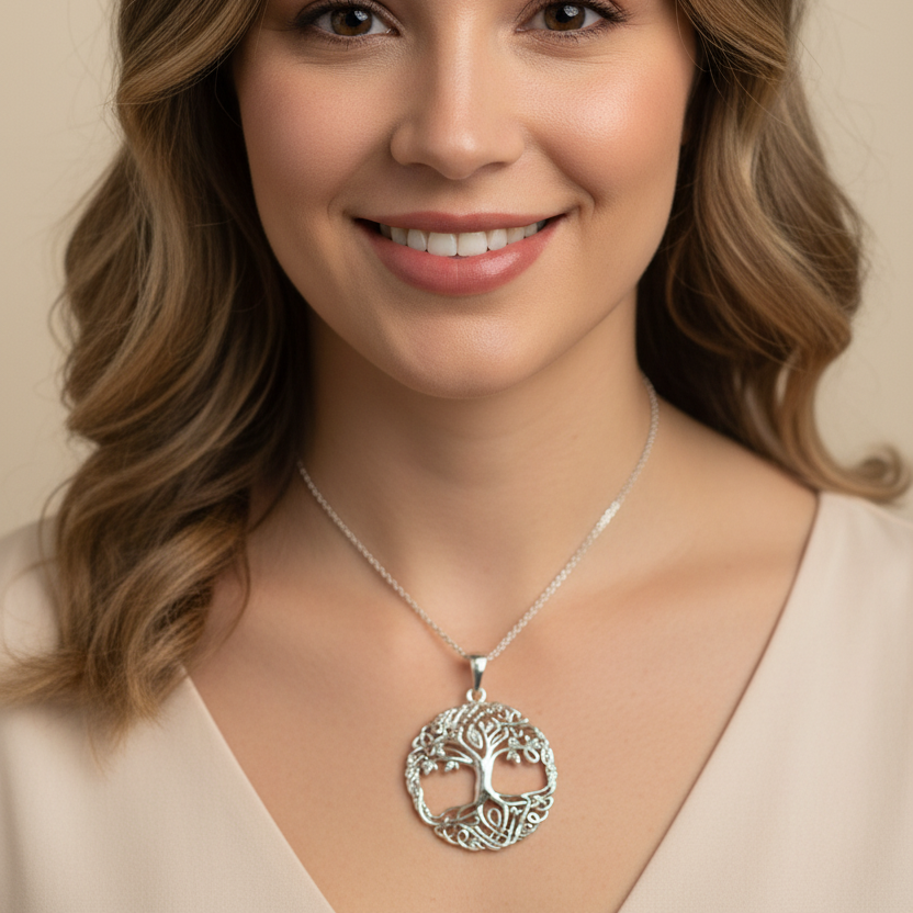 Rhona Celtic Tree of Life Necklace in Sterling Silver