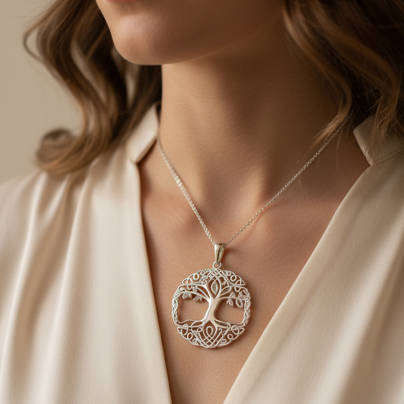 Rhona Celtic Tree of Life Necklace in Sterling Silver