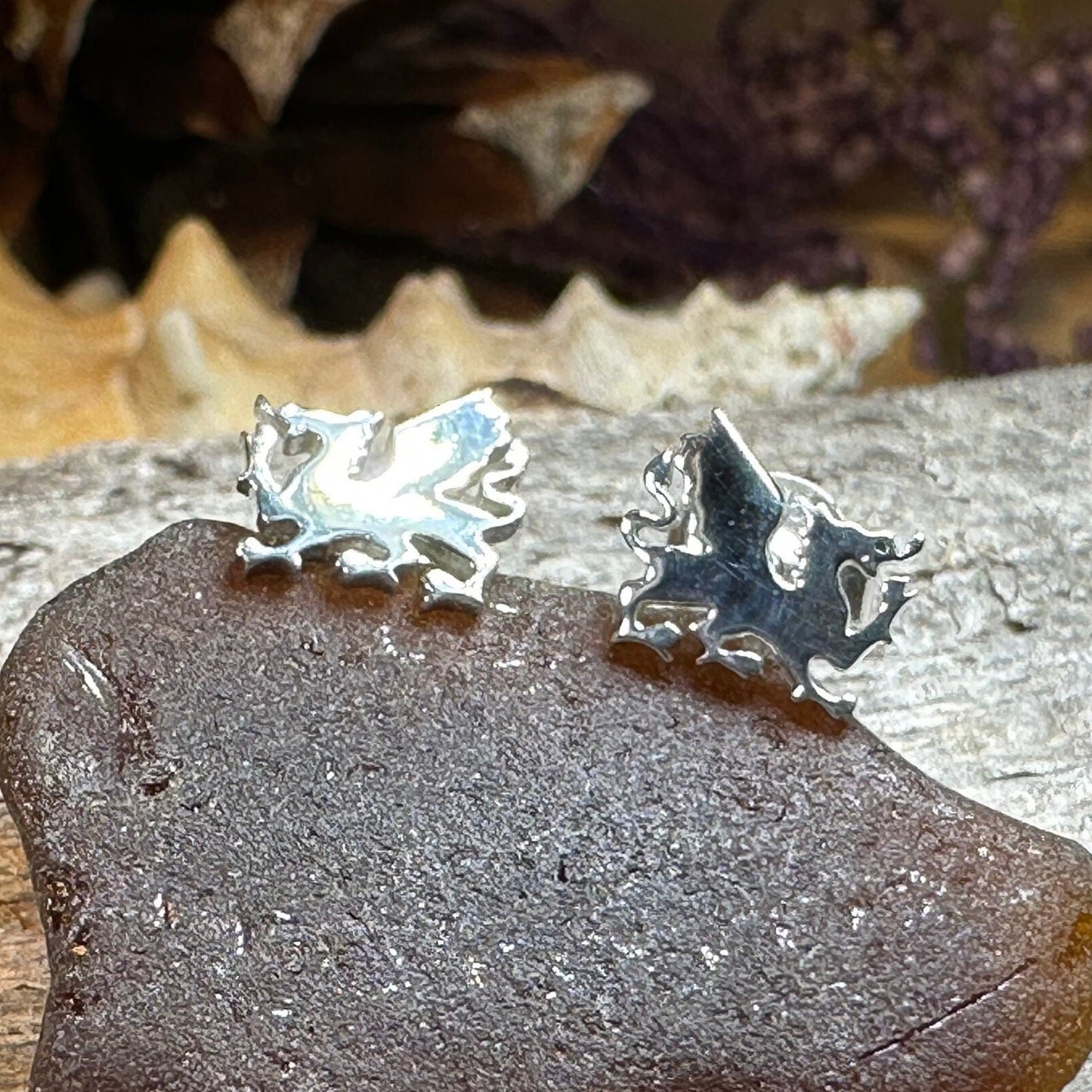 Eilonwy Welsh Dragon Stud Earrings — view 7