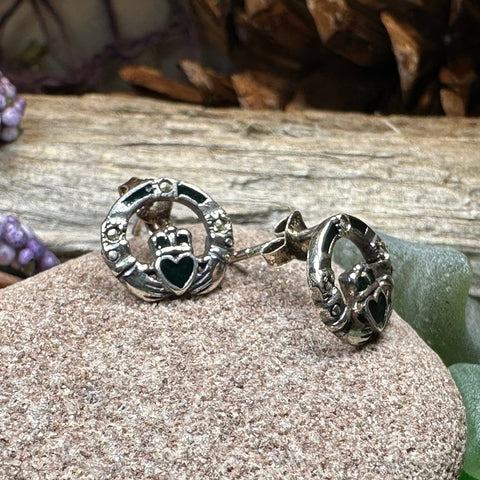 Load image into Gallery viewer, Claddagh Stud Earrings, Celtic Jewelry, Irish Jewelry, Celtic Knot Jewelry, Heart Jewelry, Anniversary Gift, Graduation Gift, Mom Gift
