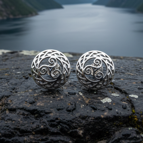 Perla Celtic Triple Spiral Post Earrings in Sterling Silver