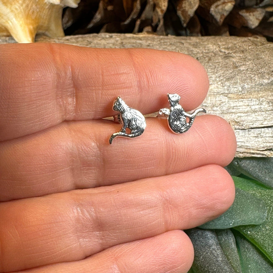 Cat Stud Earrings, Cat Lover Earrings, Animal Jewelry, Cat Mom Gift, Nature Jewelry, Cat Stud Earrings, Girl's Silver Post Earrings