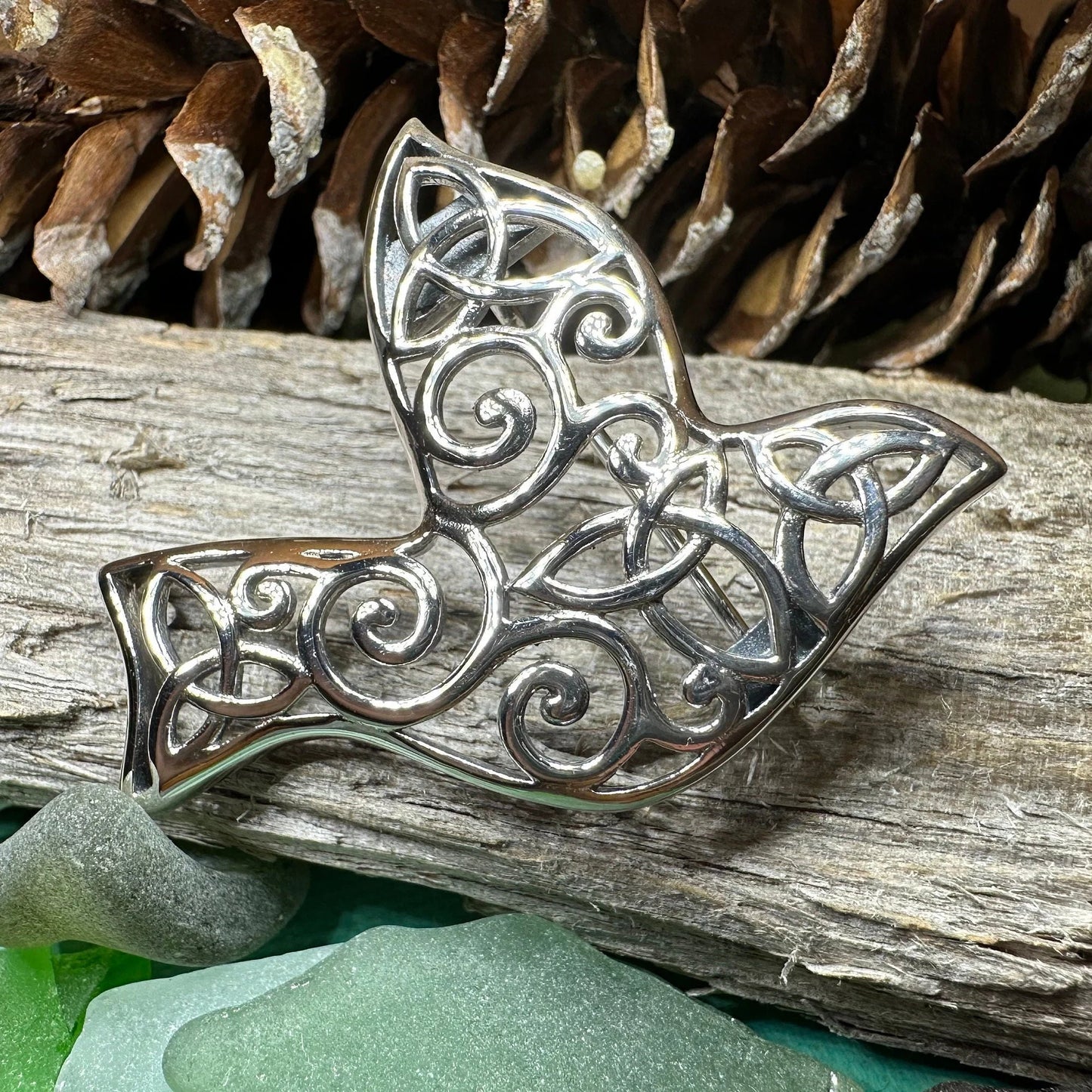 Iona Dove Trinity Knot Brooch in sterling silver