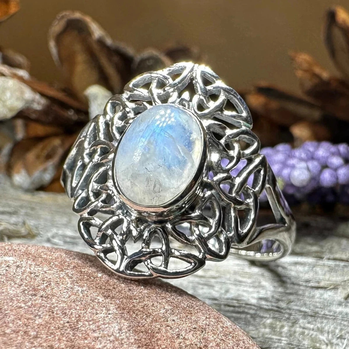 Celtic Starglow Moonstone Ring in Sterling Silver — view 6