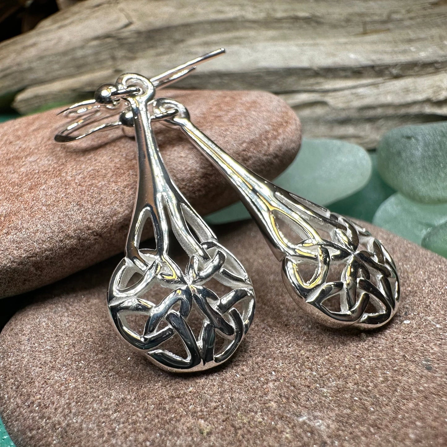 Celtic Teardrop Earrings in Sterling Silver — view 3