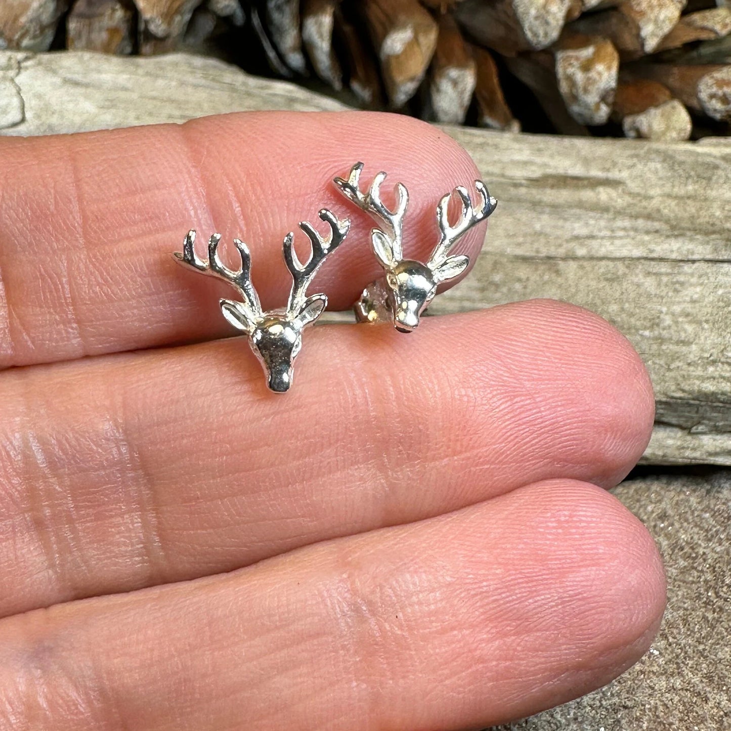 Stag Stud Earrings in Sterling Silver — view 5